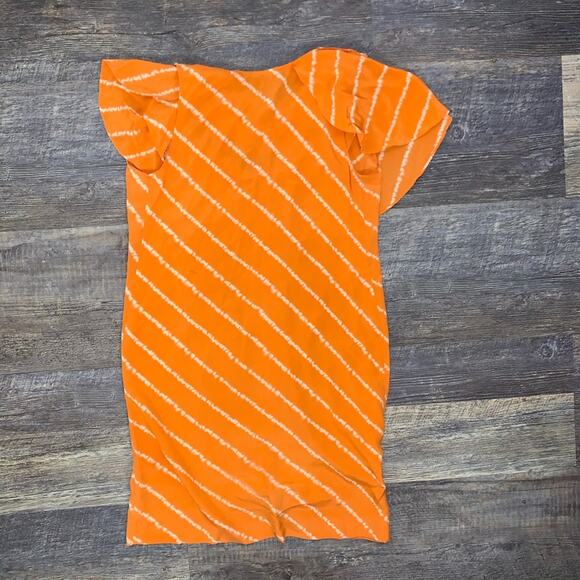 BCBGMaxazria 100% silk orange / white asymmetrical shift dress size XS B84 - Picture 6 of 6